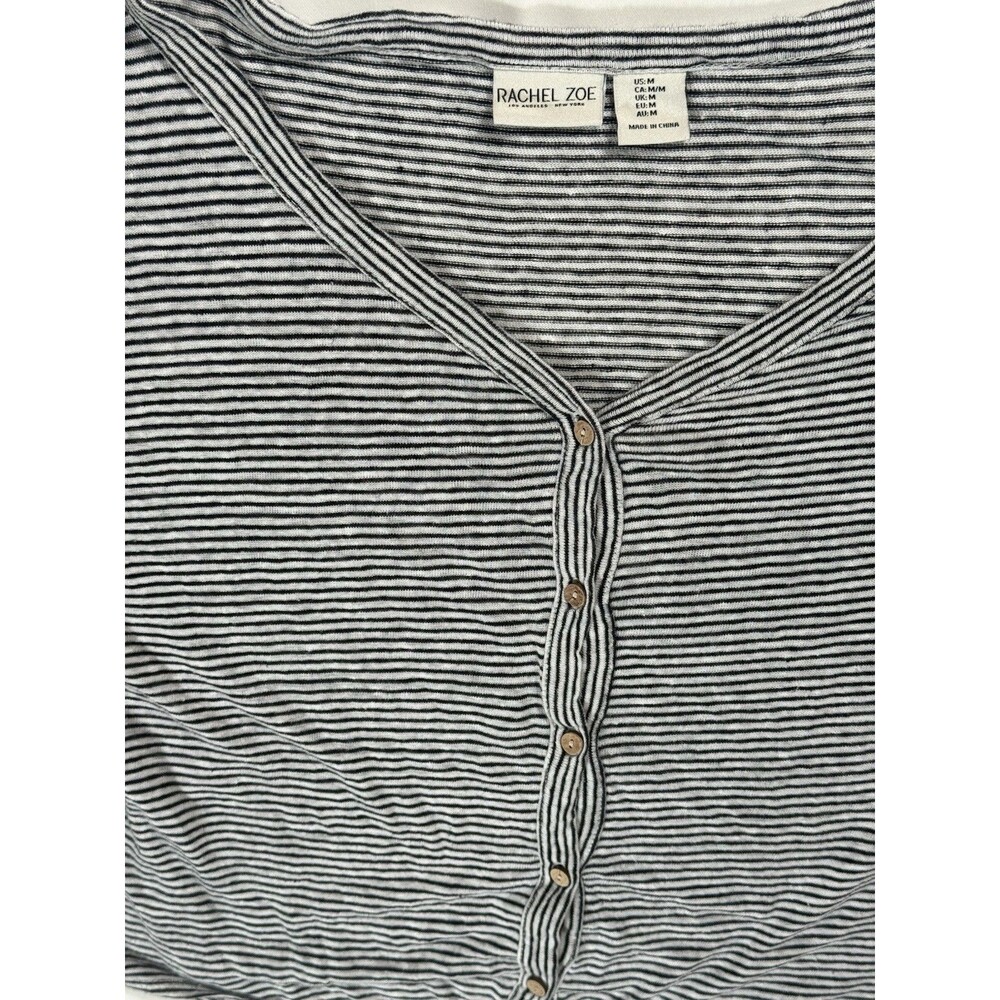 Rachel Zoe Linen Striped Stripe Tie Front Crop Shirt Top Medium Black White - Picture 7 of 7